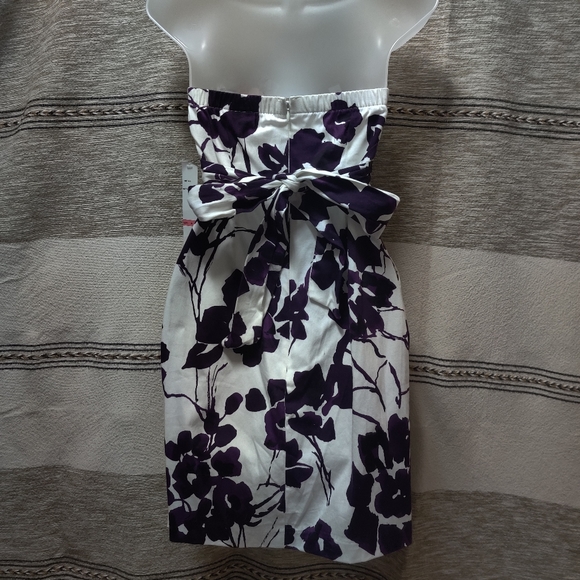 Dark Purple and White Floral Strapless Dress - Picture 2 of 8